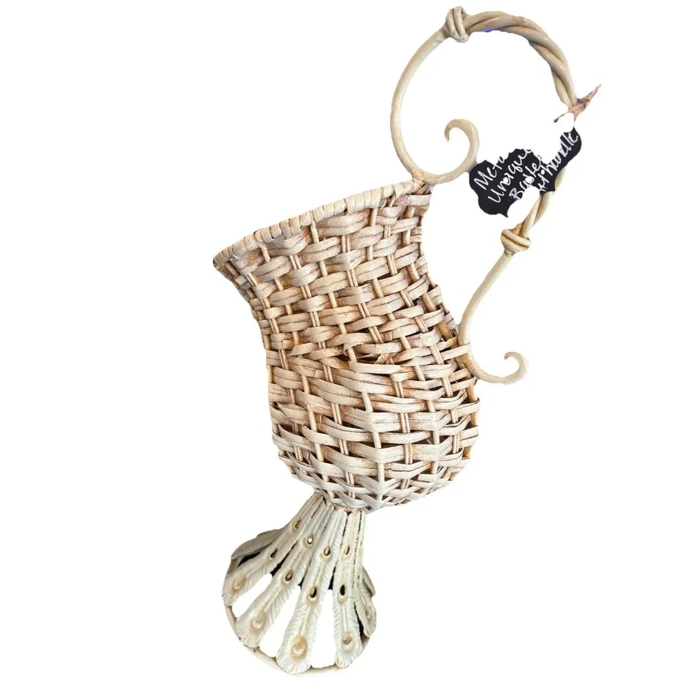 off white Metal Unique Basket With Handle Approximately 19.5